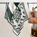Elegant emerald green and ivory geometric floral silk scarf in a square pattern design - 68x68cm / Dark Green (FW-27)
