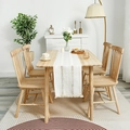 Runner da tavolo bianco minimalista con nappe su set da pranzo in legno chiaro - 35*40 / A Righe Bianche