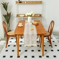 Runner da tavolo in lino con motivi geometrici bianchi e nappe in finitura beige - 35*40 / Beige a Righe