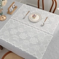 Set of two white lace placemats with delicate floral patterns for modern table decor - Rectangle / 76x38 / White Eight-Petal Flower