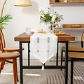 Handwoven white cotton linen table runner with embroidery lace and elegant tassels - Small Size / Striped White
