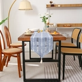 Blue woven table runner with white stripe patterns and elegant cotton tassels - Small Size / Blue Striped