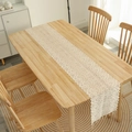 European vintage beige lace table runner with crochet hollow design and tassels - Symmetrical Floral (Cream)