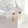 Elegante goldene quadratische schwarze Zirkon Ohrringe mit hängender Kette für Damen - Schwarzer Zirkon
