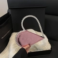 Borsa a mano rosa a forma di cuore con finitura metallica e manico con strass per donna - Rosa