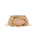 Pink evening box clutch bag with metallic C-handle and gold chain shoulder strap - Khaki
