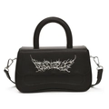 Gothic black crossbody box bag with silver spike logo and wavy base design - Black