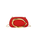 Elegant red box handbag with gold curved metal hardware and fine snake chain strap - Red