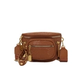 Braune Gürteltasche mit Schlangenhaut-Prägung, Goldkette und verstellbarem Gurt - Braun
