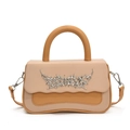 Fashionable two-tone handbag in apricot and yellow leather with silver thorn hardware - Brown