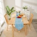 Runner da tavola blu moderno con motivo a foglie bianche e nappe decorative ai bordi - 35*140cm / Blu Chiaro Foglia Nappa Appuntito