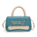 Blue and beige contrast crossbody handbag with silver thorn metal hardware detail - White