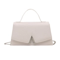 Beige crocodile embossed handbag with silver V-shaped buckle and metal chain strap - V-Buckle White Style / White
