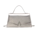 Silver metallic crocodile pattern handbag with A-shaped clasp and chain strap - A-Buckle Silver Style / Silver