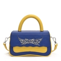 Blue and yellow contrast box bag with gothic metal decor and detachable strap - Yellow