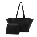 Grand sac fourre-tout noir à ailes et petite pochette à maquillage avec imprimé mode - Noir