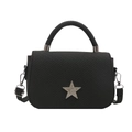 Elegant black woven handbag featuring a sparkling rhinestone star charm and top handle - Black