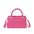Elegant rose pink lychee pattern crossbody box bag with silver hardware accents - Pink