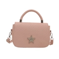 Pink crossbody handbag with twill texture and a rhinestone star ornament on the front - Pink