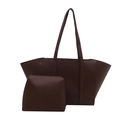 Retro deep brown wing-shaped tote bag set with matching pouch and embossed detail - Brown