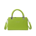 Elegante bolso de mano verde lima en cuero granulado con logotipo plateado - verde claro