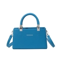 Bolso de mano azul real con textura de lichi, asa superior y texto Fashion & Bags - Azul