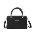 Elegant black lychee grain leather handbag with silver metal hardware and crossbody strap - Black