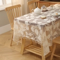 Elegant beige lace tablecloth featuring botanical leaf patterns and decorative fringes - 140*260cm / Tulip