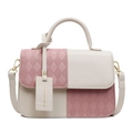 Bolso de piel acolchado en rosa y crema con asa superior y etiqueta de moda - Rosa