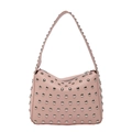 Punk style pink studded shoulder bag with silver rivets and litchi texture finish - Pink