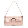 Retro Schultertasche aus hellrosa Lackleder mit silberner runder Metallschnalle - Rosa