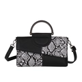Borsa a mano alla moda in pelle martellata nera e motivo a serpente grigio con tracolla - Grigio