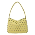 Lemon yellow leather rivet shoulder bag with silver studs and chic punk aesthetic - Yellow
