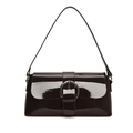 Minimalistische Schokoladenbraune Lackleder Baguette Schultertasche mit Silberschnalle - Braun