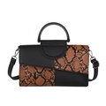 Borsa a mano con motivo serpente patchwork, manico in metallo e tracolla nera - Marrone
