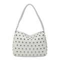 White hobo shoulder bag featuring punk style silver studs and lychee texture grain - White