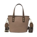 Bolso cubo retro marrón en cuero con patrón de lichi y correa ancha geométrica - Caqui