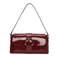 Minimalistische bordeauxrote Lackleder Baguette Tasche mit silberner Metallschnalle und Glanz - Rot