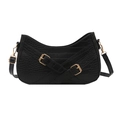 Black crescent underarm bag with crocodile texture and gold buckle accents - Black