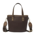 Bolso tipo cubo vintage marrón oscuro con herrajes dorados y correa ajustable - Marrón