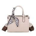 Beige quilted tote bag with brown jacquard strap and decorative heart silk scarf - Off White