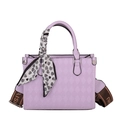 Quilted lavender tote bag with heart print scarf handle and logo woven shoulder strap - Purple