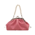 Pink pleated cloud bag with large pearl handle and silver chain for summer fashion - Rose Pink