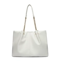 White large capacity tote bag with gold chain straps and vertical stitching detail - Off White