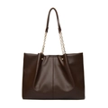 Dark chocolate brown tote bag with matte faux leather and gold chain handles - Brown