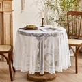 French country round white lace tablecloth with floral patterns and ruffled edges - New White Round Mirror Flower