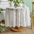 White lace round tablecloth with floral patterns and ruffled edges for wooden tables - Round 90cm / Phoenix Tail White