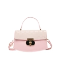Pink leather handbag with textured flap, gold clasp, and adjustable shoulder strap - Pink