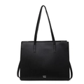 Borsa tote in pelle nera a grana di litchi con logo argento e tracolle lunghe - Nero