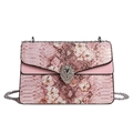 Pink faux snakeskin floral crossbody bag with silver lion head buckle and chain strap - Pink